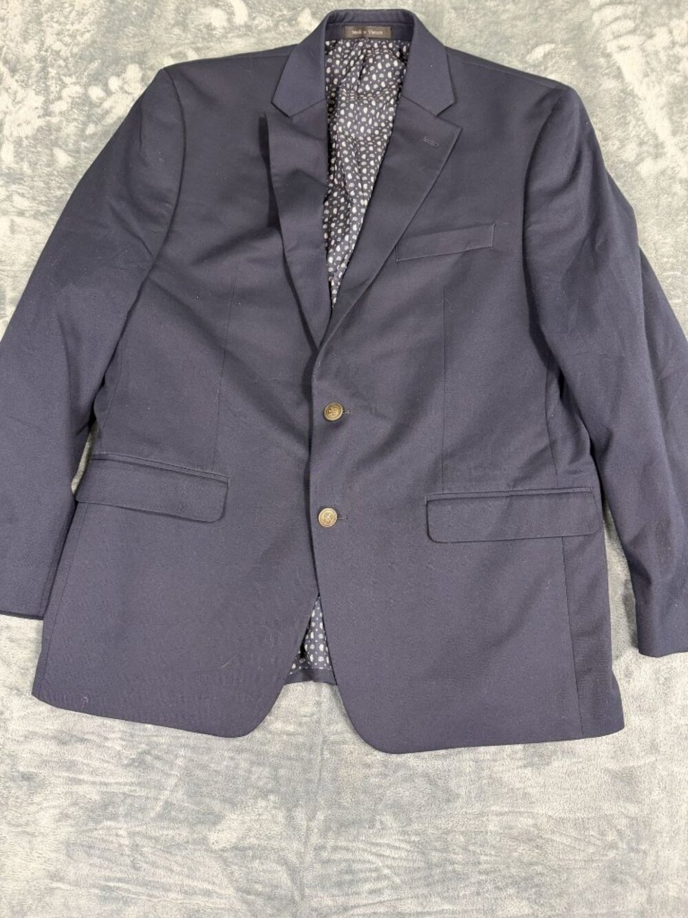 Chaps Mens Navy Blue Lined Blazer Size 42R 2-Button Polyester Blend